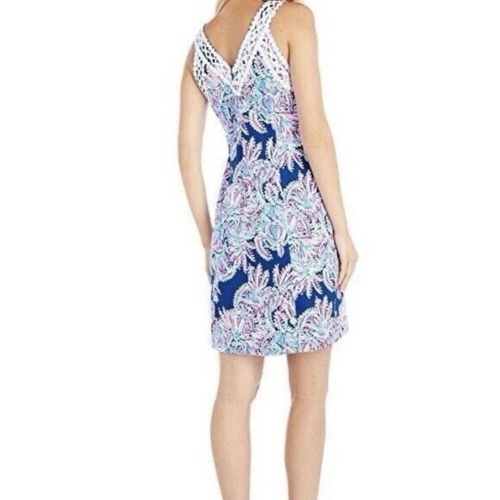 Lilly Pulitzer Makayla Stretch Shift Dress 6 Oyster Bay Blue Miss Shell Crochet - Picture 5 of 15